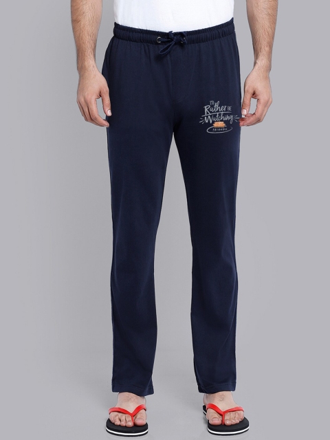 

Free Authority Men Navy Blue Friends Printed Pure Cotton Lounge Pants