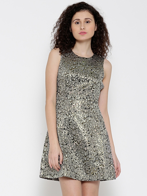 

Vero Moda Women Olive Green Self-Design Skater Dress