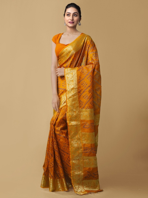 

Unnati Silks Women Yellow Tie and Dye Bandhani Sico Saree
