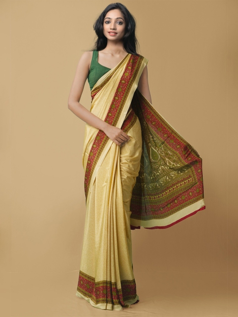 

Unnati Silks Yellow & Brown Paisley Printed Patola Saree