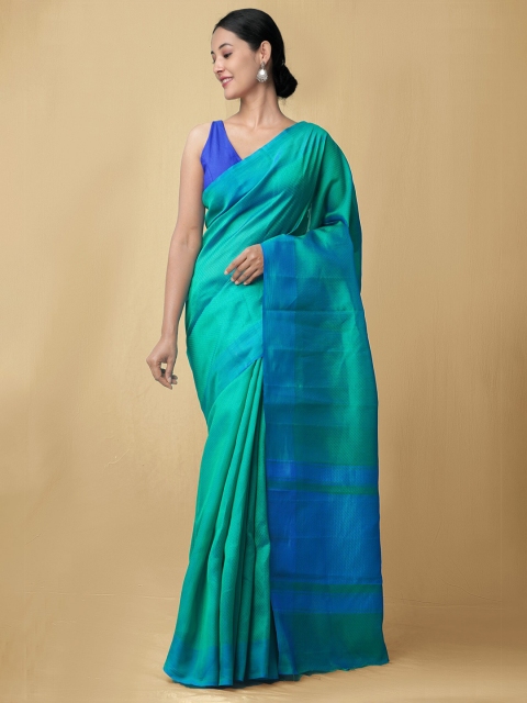 

Unnati Silks Green & Blue Woven Design Silk Cotton Mysore Silk Saree