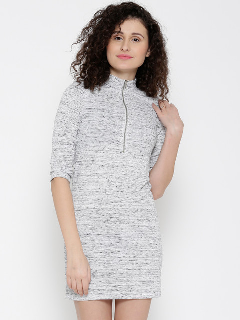 

Vero Moda Women Grey Melange Patterned Sheath Dress