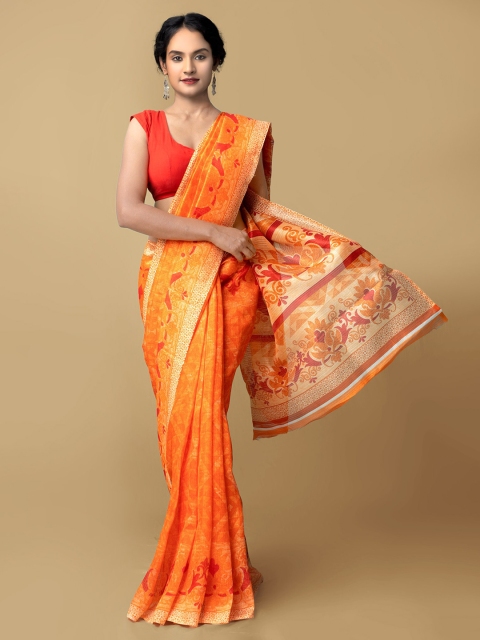 

Unnati Silks Orange & Red Floral Patola Printed Saree