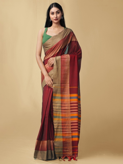 

Unnati Silks Maroon & Yellow Pure Cotton Narayan Peth Saree