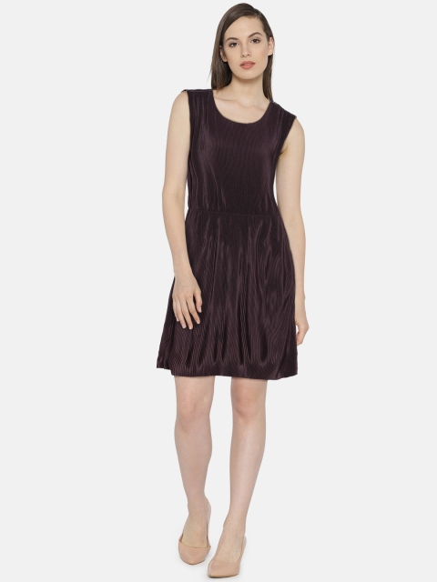 

Vero Moda Women Coffee Brown Self-Striped Shift Dress