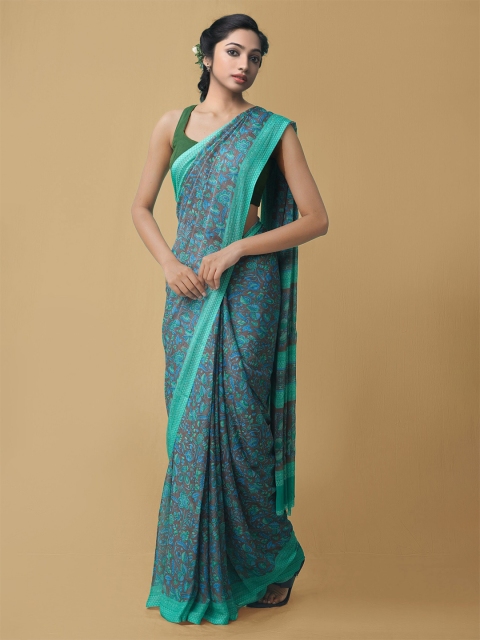 

Unnati Silks Grey Floral Printed Chiffon Saree