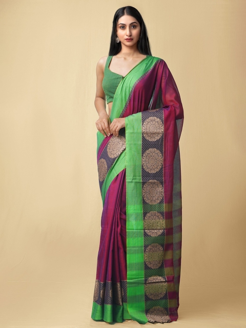 

Unnati Silks Purple & Green Pure Handloom Cotton Narayan Peth Saree