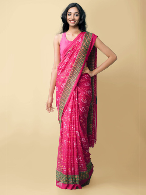 

Unnati Silks Women Pink Printed Georgette Saree