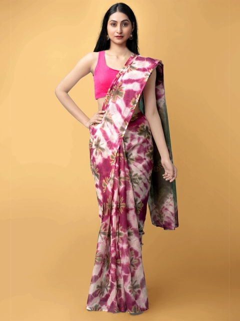 

Unnati Silks Pink & White Pure Shibori Cotton Saree