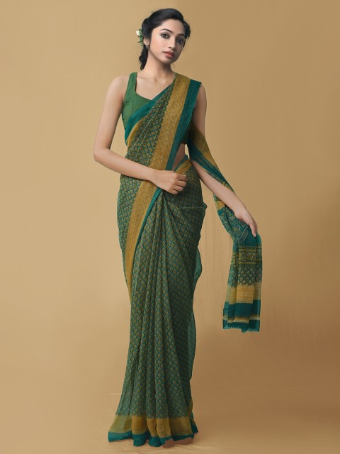 

Unnati Silks Green & Beige Ethnic Motifs Bhagalpuri Saree