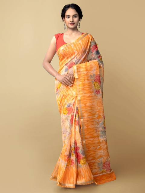 

Unnati Silks Orange & Red Floral Art Silk Patola Saree