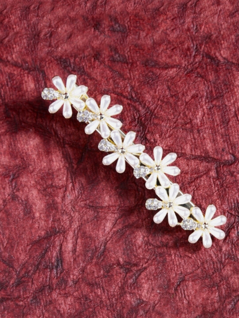 

Yellow Chimes Women Gold-Toned & White Embellished Alligator Hair Clip