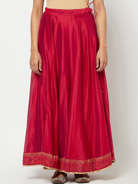 

Fabindia Women Pink Solid Panelled Flared Maxi Skirt