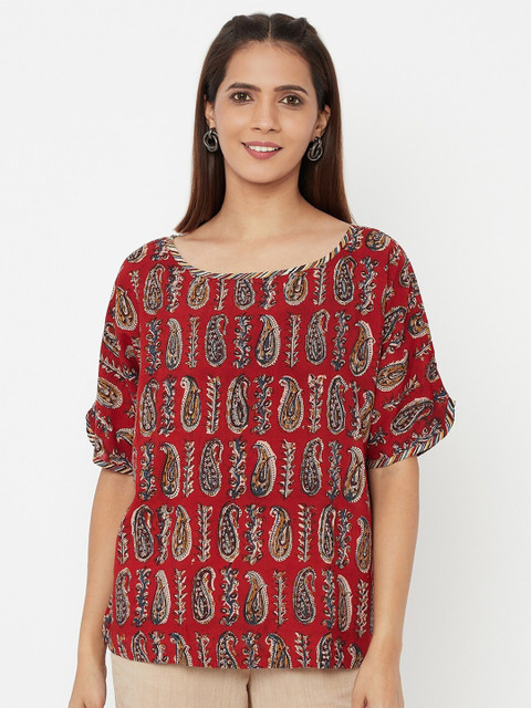 

Fabindia Red Kalamkari Printed Regular Top