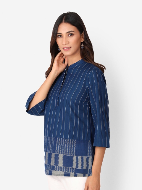

Fabindia Teal Striped Regular Top