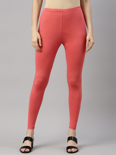 

GOLDSTROMS Women Peach-Coloured Solid Cotton Ankle-Length Leggings