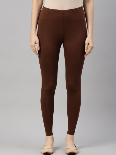 

GOLDSTROMS Women Coffee Brown Solid Cotton Ankle-Length Leggings
