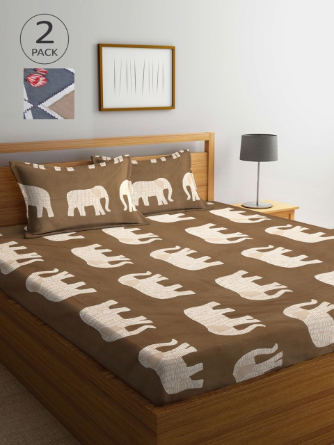 

KLOTTHE Grey & Taupe Cartoon Characters 210 TC 2 King Bedsheet with 4 Pillow Covers