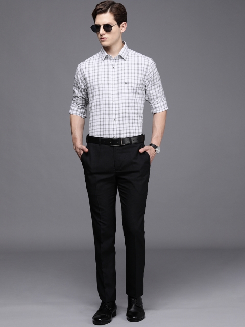 

Raymond Men White & Black Slim Fit Tartan Checked Pure Cotton Formal Shirt