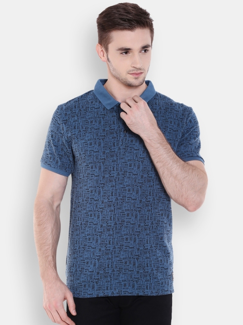 

Jack & Jones Men Blue & Black Printed Polo T-shirt