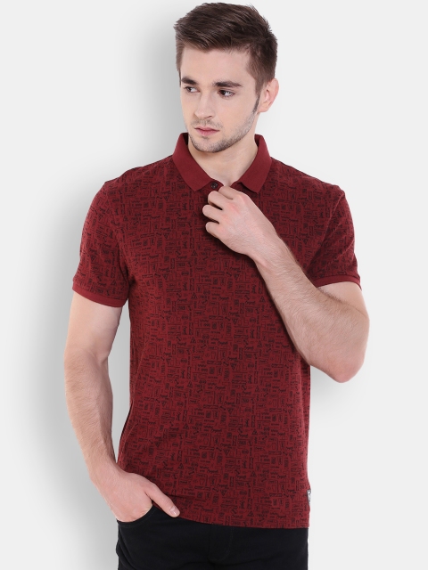 

Jack & Jones Men Maroon & Black Printed Polo T-shirt