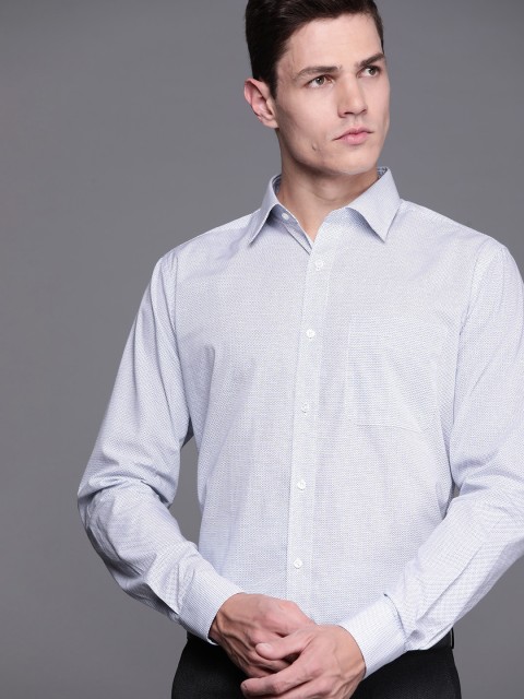 

Raymond Men White & Blue Pure Cotton Printed Slim Fit Formal Shirt
