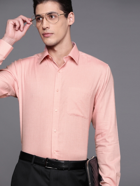 

Raymond Men Peach-Coloured Pure Cotton Slim Fit Solid Formal Shirt