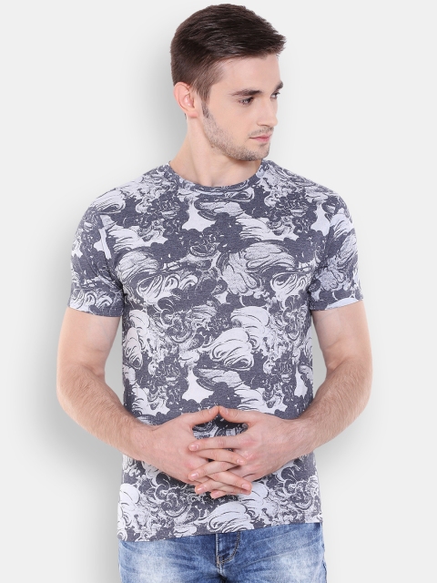 Jack & Jones Men Grey & Off-White Printed Round Neck Slim Fit T-Shirt Jack & Jones Men Grey & Off-White Printed Round Neck Slim Fit T-Shirt