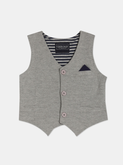 

Cherokee Boys Grey Solid Cotton Waist Coat