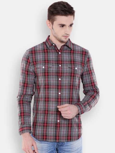 

Jack & Jones Men Grey & Red Slim Fit Checked Casual Shirt