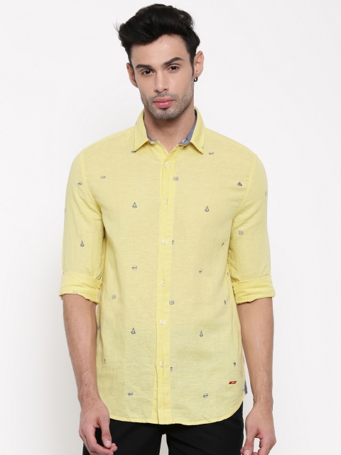 

Jack & Jones Men Yellow Slim Fit Printed Casual Shirt