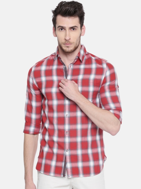 

Jack & Jones Men Red & White Slim Fit Checked Casual Shirt
