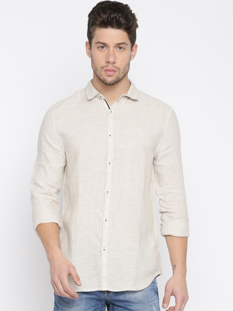 

Jack & Jones Men Beige Slim Fit Solid Linen Casual Shirt