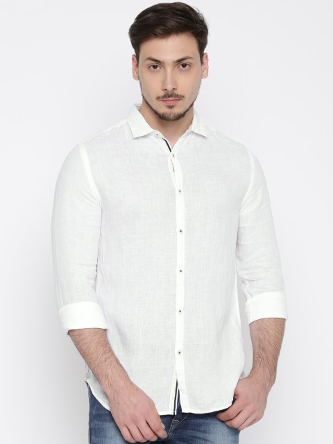 

Jack & Jones Men White Slim Fit Solid Linen Casual Shirt