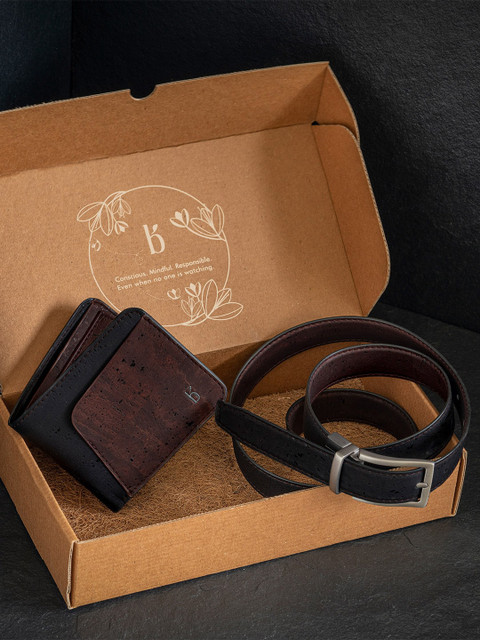 

Beej Men Black & Brown Handcrafted Accessory Gift Set