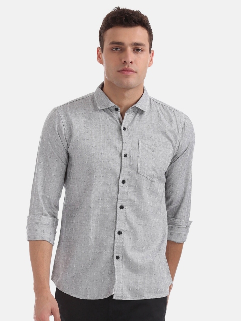 

Ruggers Men Pure Cotton Grey Self Design Casual Shirt