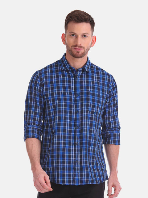 

Ruggers Men Blue Pure Cotton Checked Casual Shirt