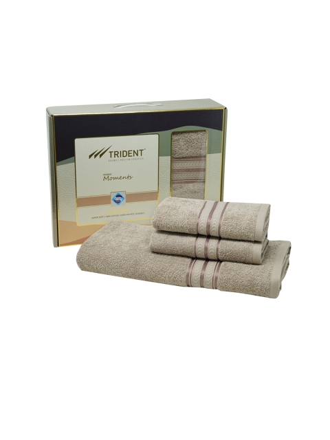 

Trident Unisex Set Of 3 Solid Pure Cotton 400 GSM Towel Set, Beige