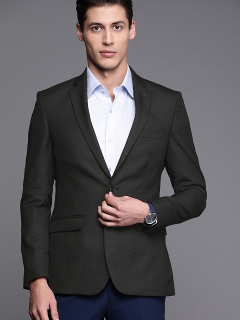 

Raymond Men Black Self-Checked Slim Fit Single-Breasted Formal Blazer