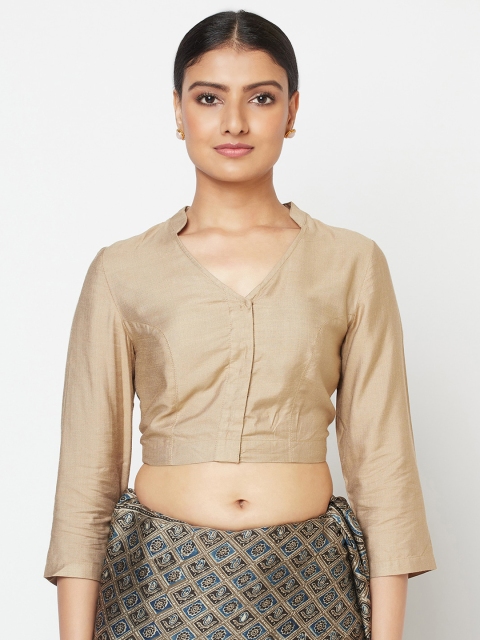 

Fabindia Women Beige Solid Silk Saree Blouse