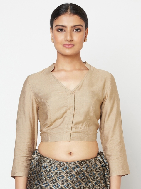

Fabindia Women Beige Solid Silk Saree Blouse