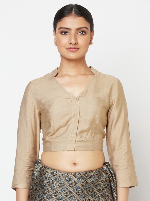 

Fabindia Women Beige Solid Silk Saree Blouse