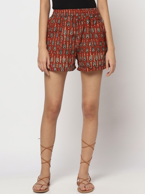

Fabindia Women Rust Printed Regular Shorts