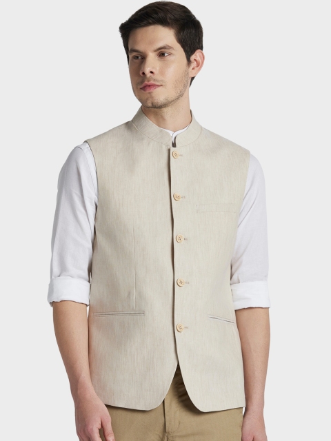 

ColorPlus Men Beige Solid Woven Nehru Jacket