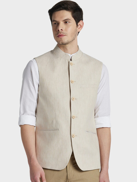 

ColorPlus Men Beige Solid Nehru Jacket