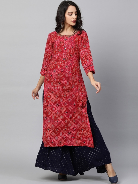 

FASHOR Women Red Ethnic Motifs Printed Kurta