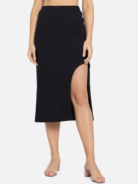 

Trend Arrest Women Black Solid Pure Cotton Straight Midi Skirt
