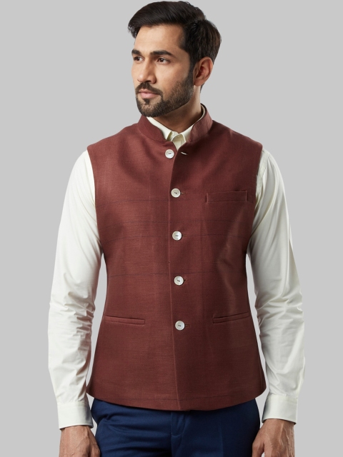 

Ethnix by Raymond Maroon Pure Cotton Nehru Jacket