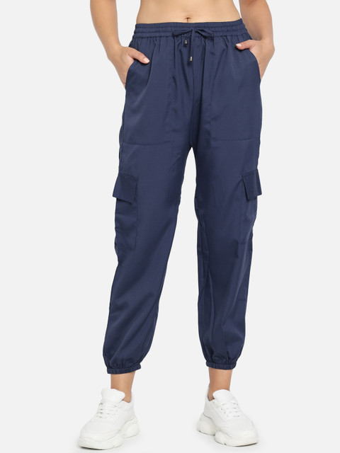 

Trend Arrest Women Navy Blue Loose Fit High-Rise Joggers Trousers