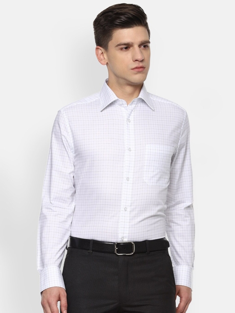 

Louis Philippe Men White Grid Tattersall Checks Opaque Pure Cotton Checked Formal Shirt